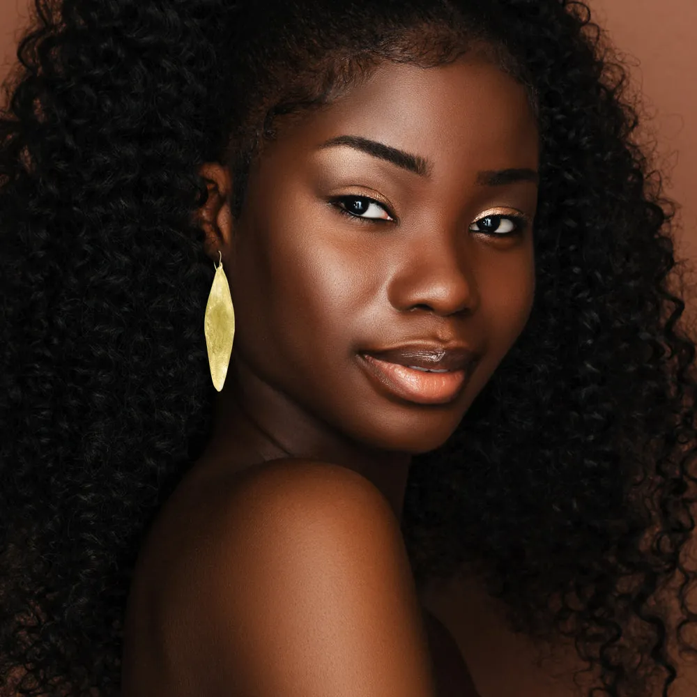 Long Gold Plated Fulani Leaf Drop Earrings