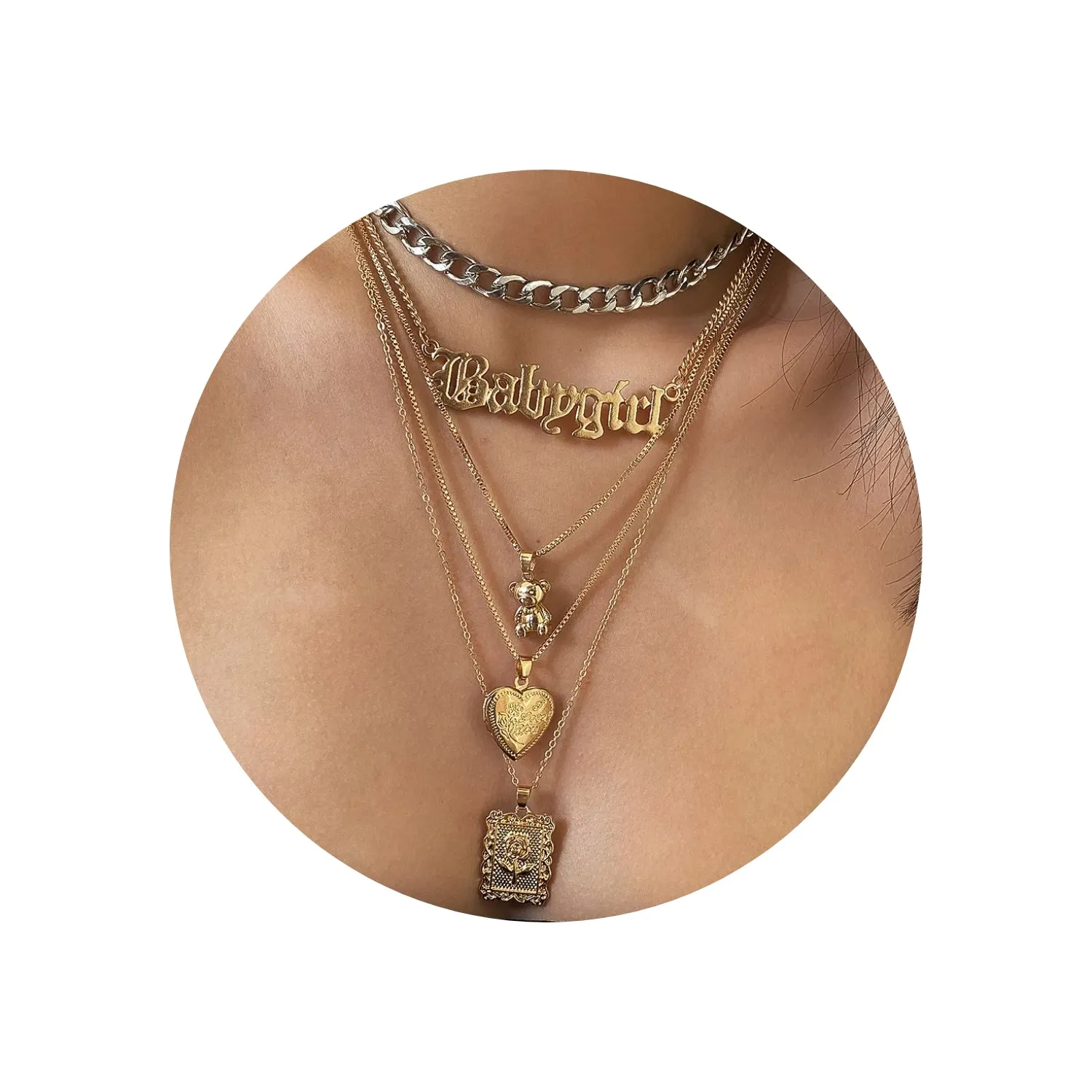 LOVCIA Exquisite Multi-layer Letter Pendant Necklace Set for Women
