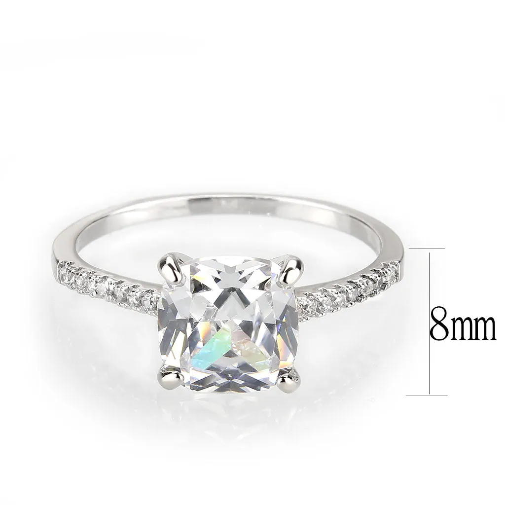 LOVCIA Radiant Rhodium-Plated Brass Ring with Clear AAA CZ Stone