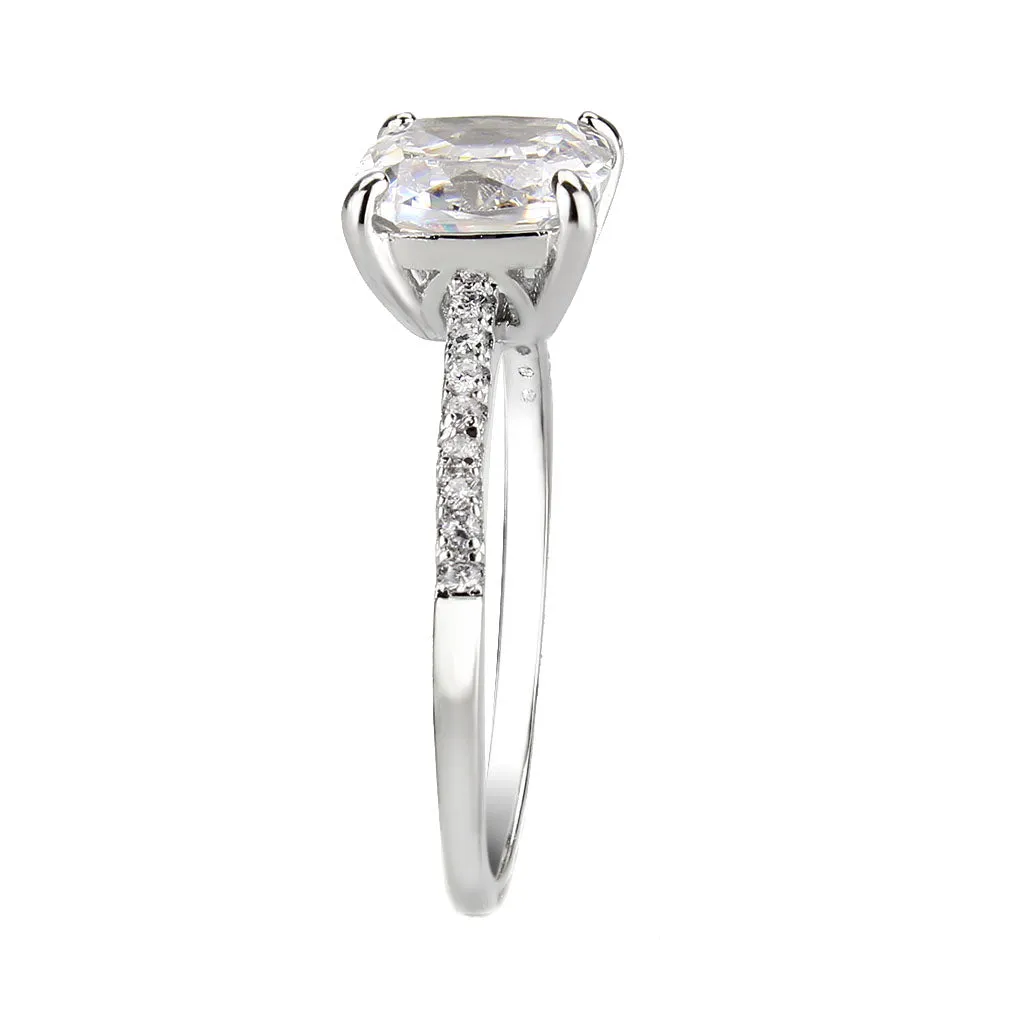 LOVCIA Radiant Rhodium-Plated Brass Ring with Clear AAA CZ Stone