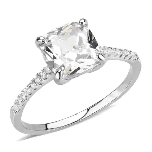 LOVCIA Radiant Rhodium-Plated Brass Ring with Clear AAA CZ Stone