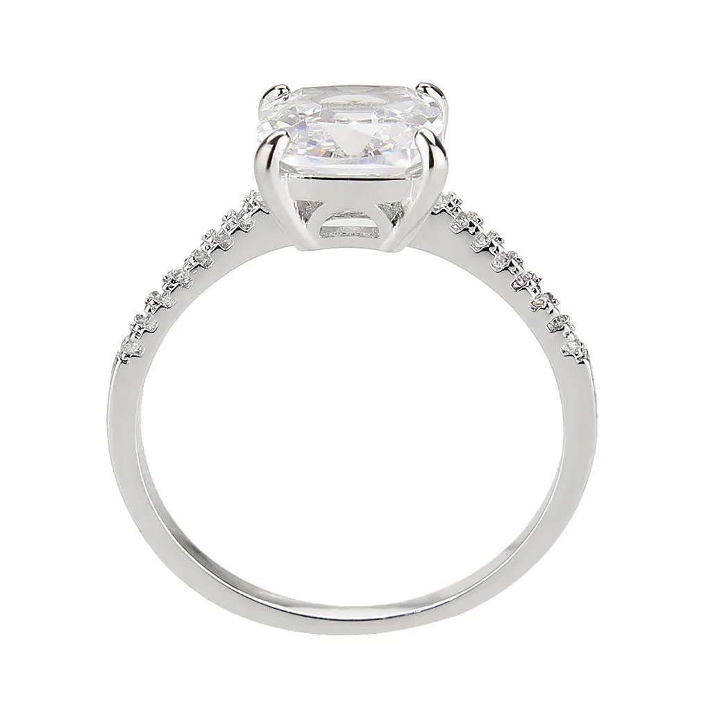 LOVCIA Radiant Rhodium-Plated Brass Ring with Clear AAA CZ Stone