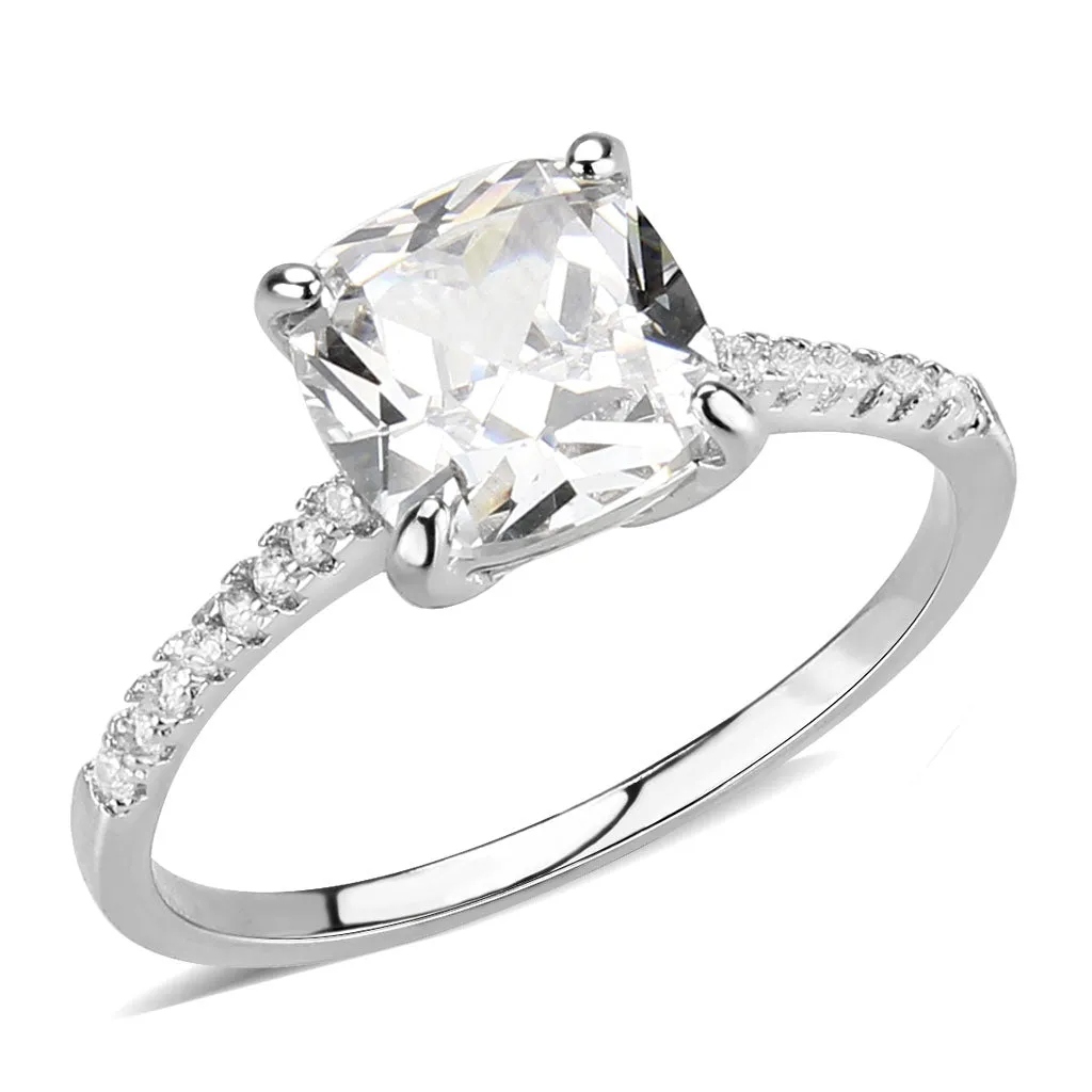 LOVCIA Radiant Rhodium-Plated Brass Ring with Clear AAA CZ Stone