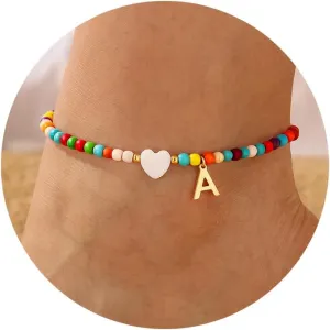 M MOOHAM Colorful Ankle Bracelets for Women - Cute Beaded Initial Ankle Bracelet Bohemian Anklets,Simple Charm Anklets, Jewelry Gifts for Women Birthday Ideas