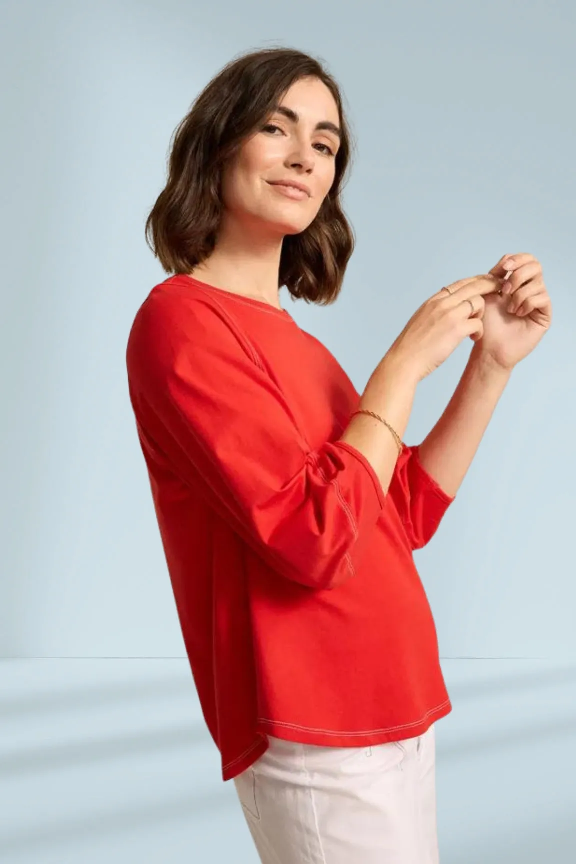 Marco Polo Lantern Sleeve Tee Poppy