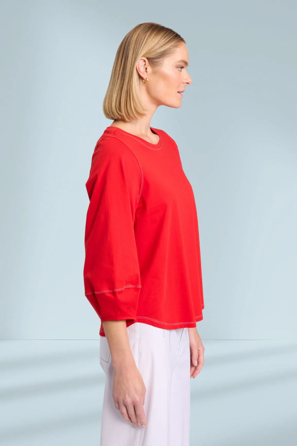 Marco Polo Lantern Sleeve Tee Poppy