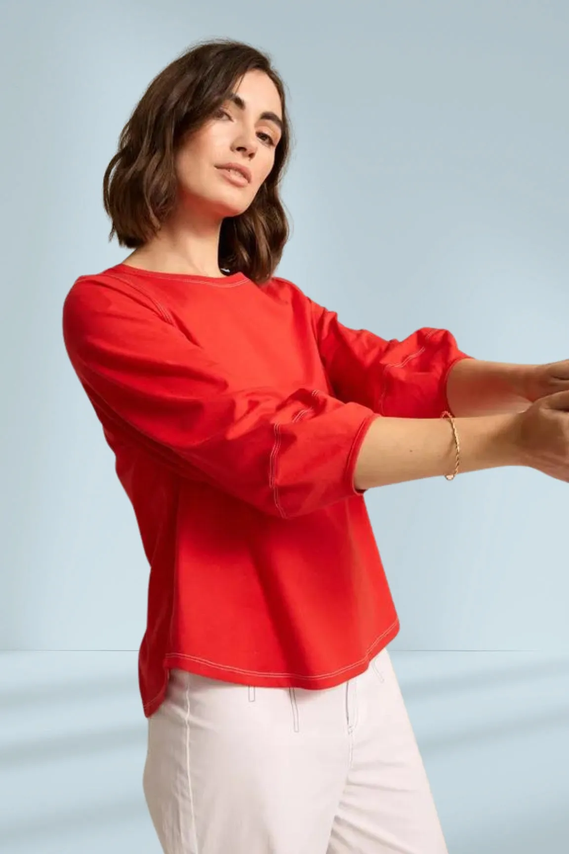 Marco Polo Lantern Sleeve Tee Poppy