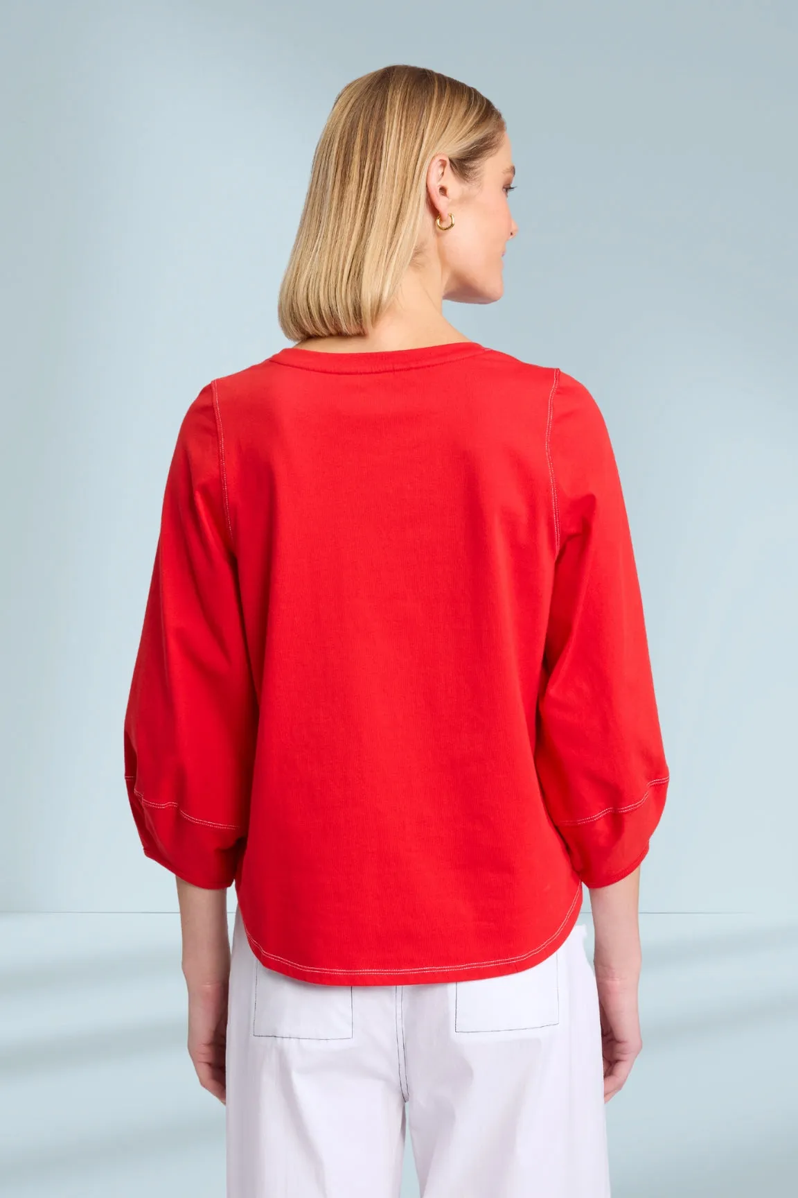 Marco Polo Lantern Sleeve Tee Poppy