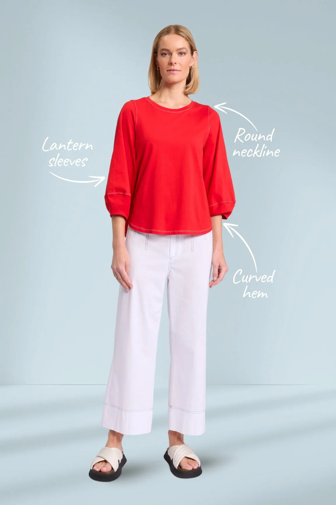 Marco Polo Lantern Sleeve Tee Poppy
