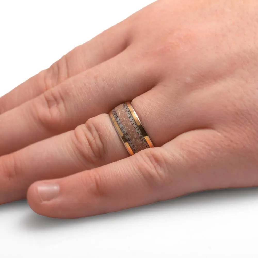 Memorial Ring with Antler & Cremains