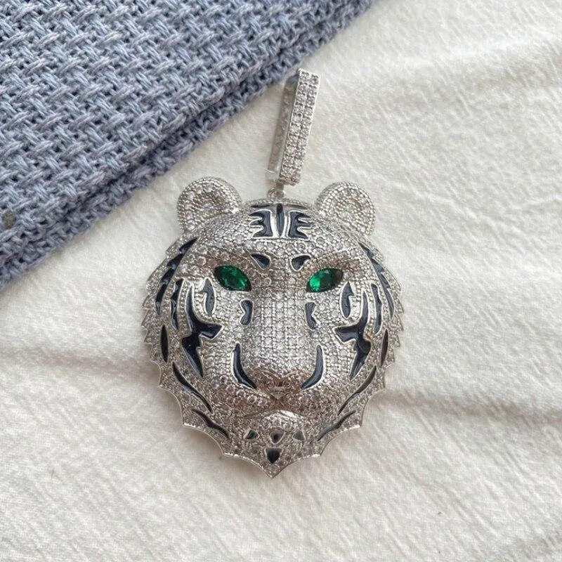 Men's Large Tiger Head Pendant Iced Out Necklace