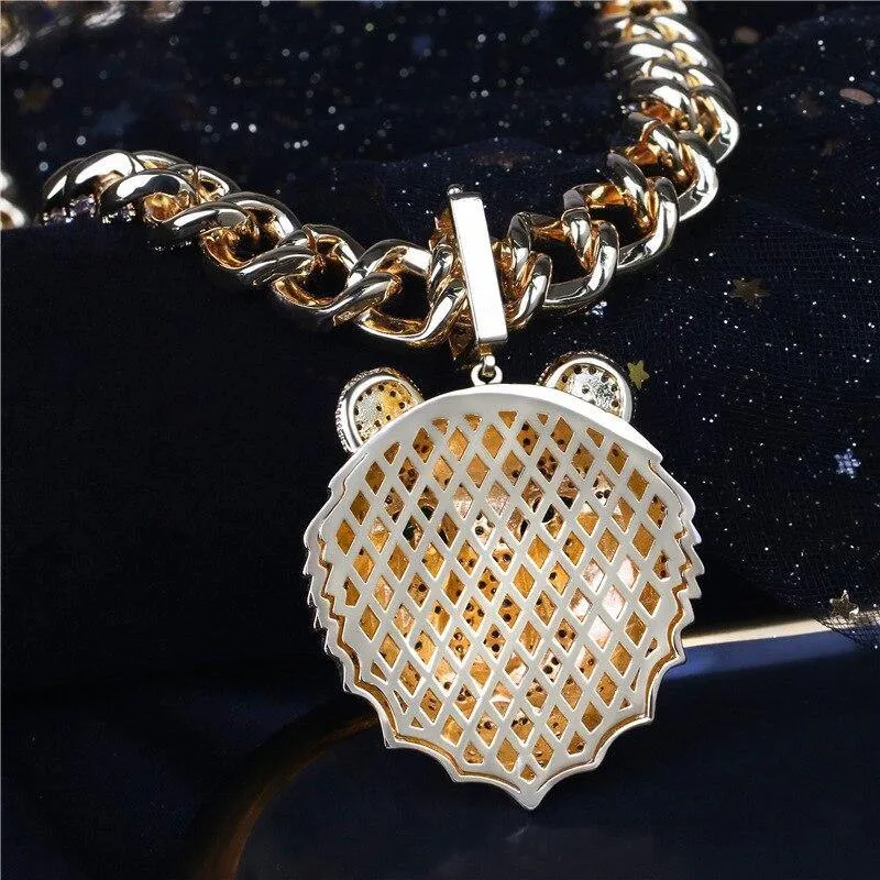 Men's Large Tiger Head Pendant Iced Out Necklace