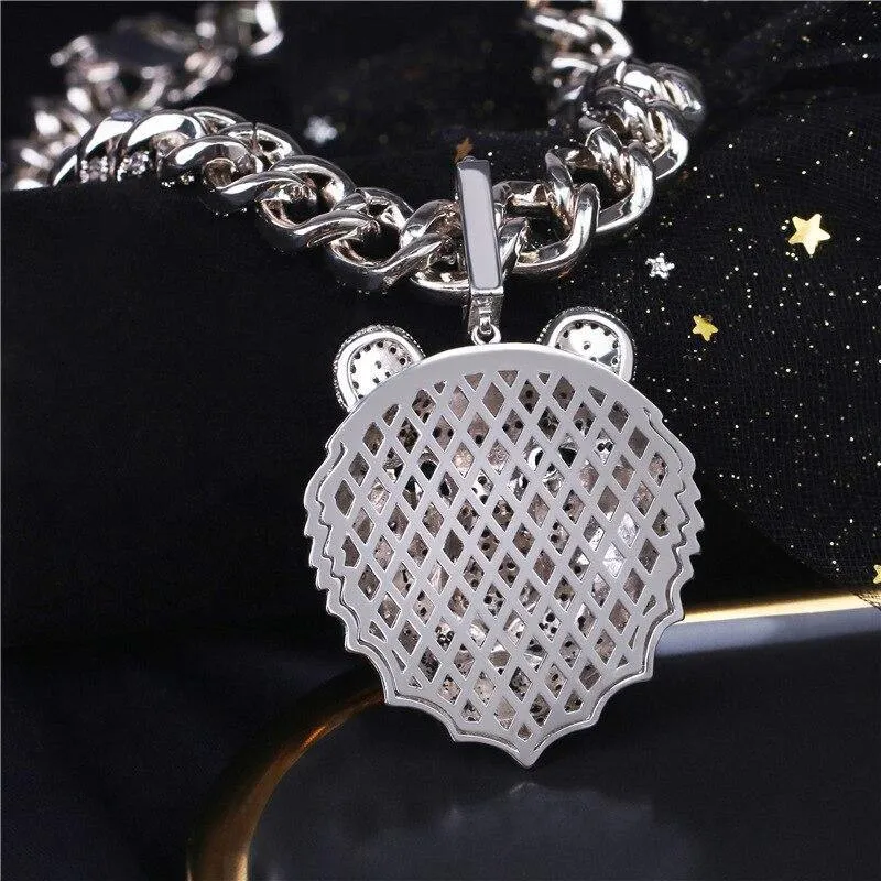 Men's Large Tiger Head Pendant Iced Out Necklace