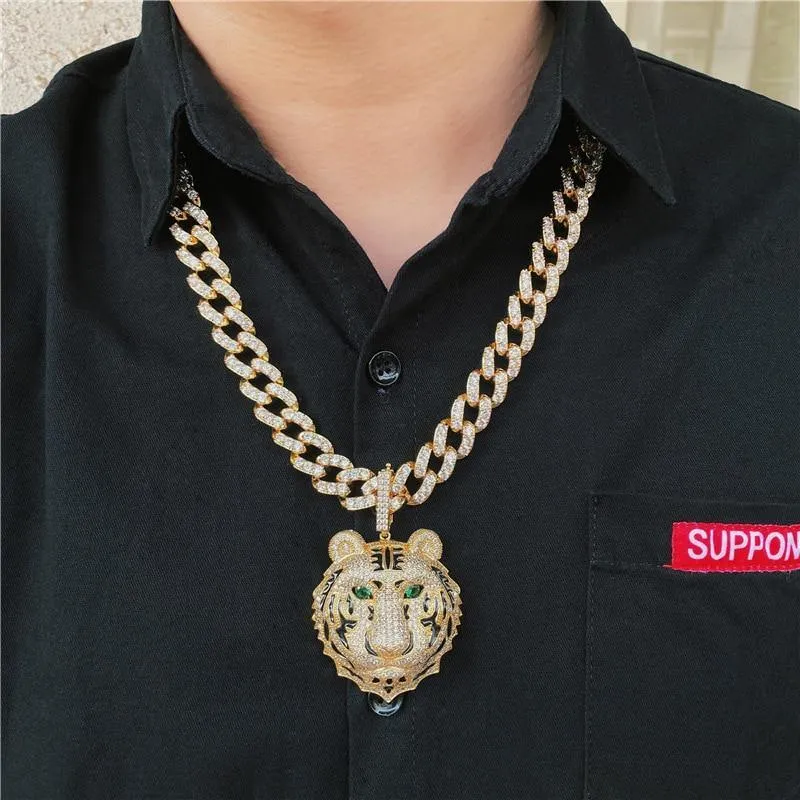 Men's Large Tiger Head Pendant Iced Out Necklace