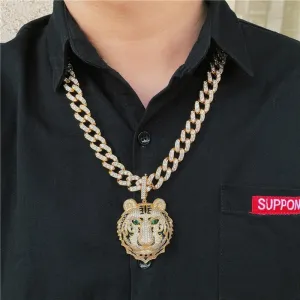 Men's Large Tiger Head Pendant Iced Out Necklace