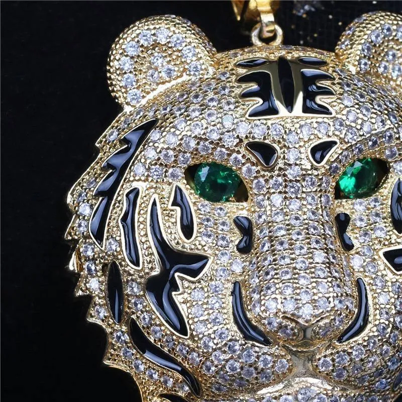 Men's Large Tiger Head Pendant Iced Out Necklace