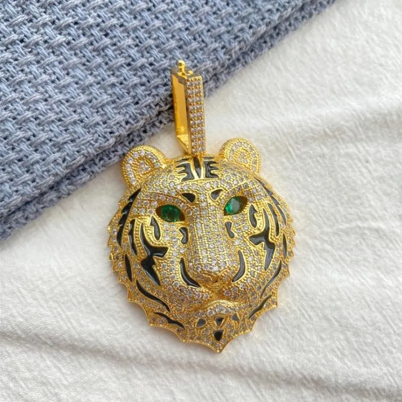 Men's Large Tiger Head Pendant Iced Out Necklace