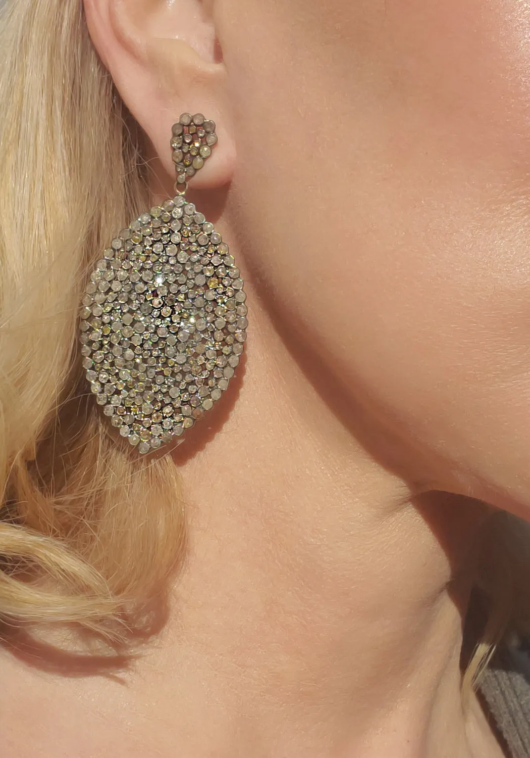 Mo & Me Silver & 18KYG Grey Diamond Dangle Earrings