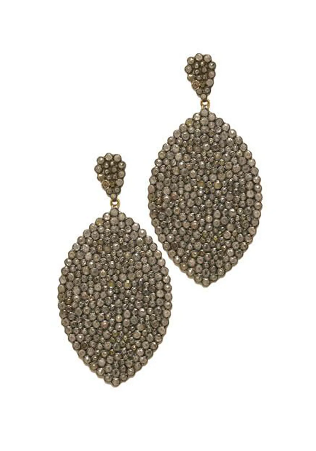 Mo & Me Silver & 18KYG Grey Diamond Dangle Earrings