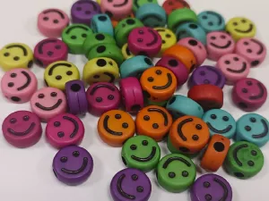 Multicolour Circular Smiley Acrylic Beads- 10x10 mm