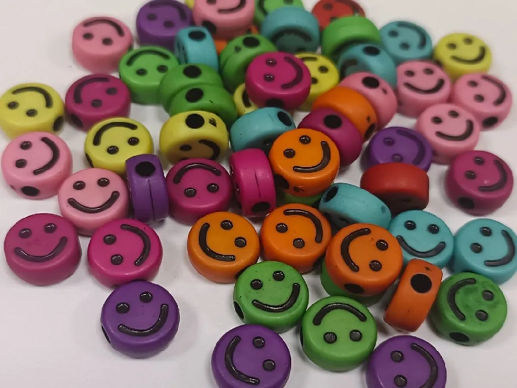Multicolour Circular Smiley Acrylic Beads- 10x10 mm