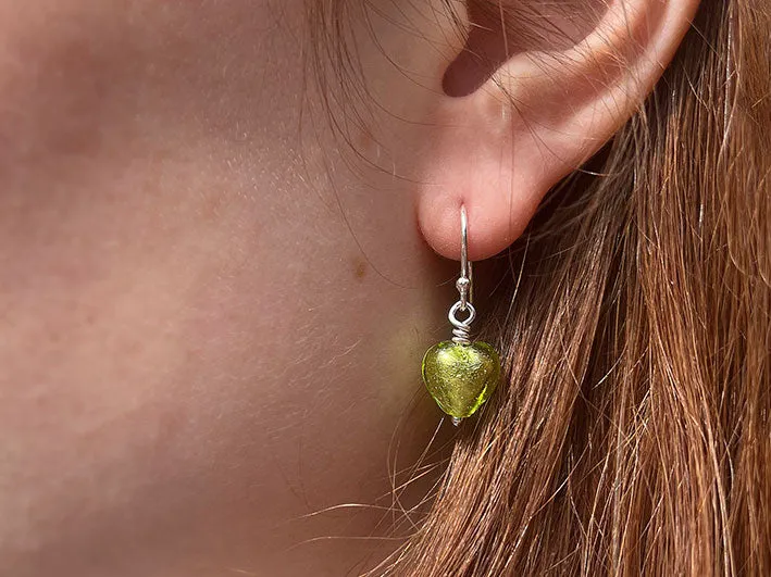 Murano Glass Tiny Heart Earrings - Champagne