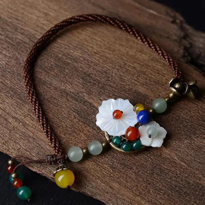 New Sea Shell Flowers ethnic anklets chains red stone