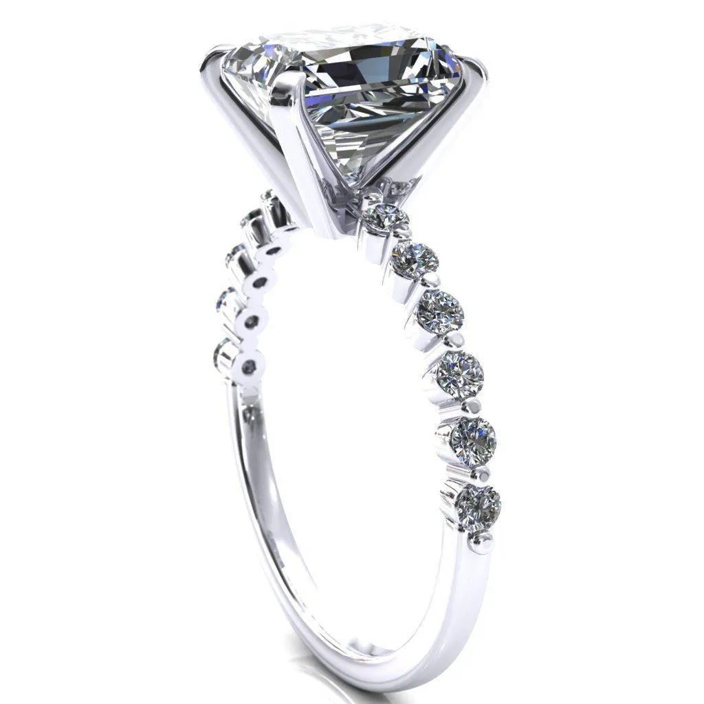 Niamh Radiant Moissanite 4 V-Prong 1/2 Shared Single Prong Shank Engagement Ring