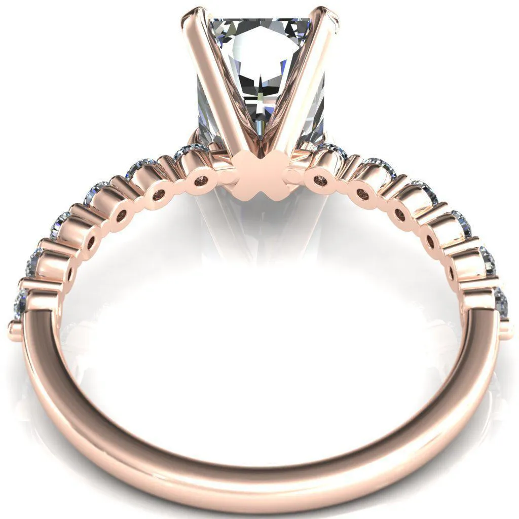 Niamh Radiant Moissanite 4 V-Prong 1/2 Shared Single Prong Shank Engagement Ring
