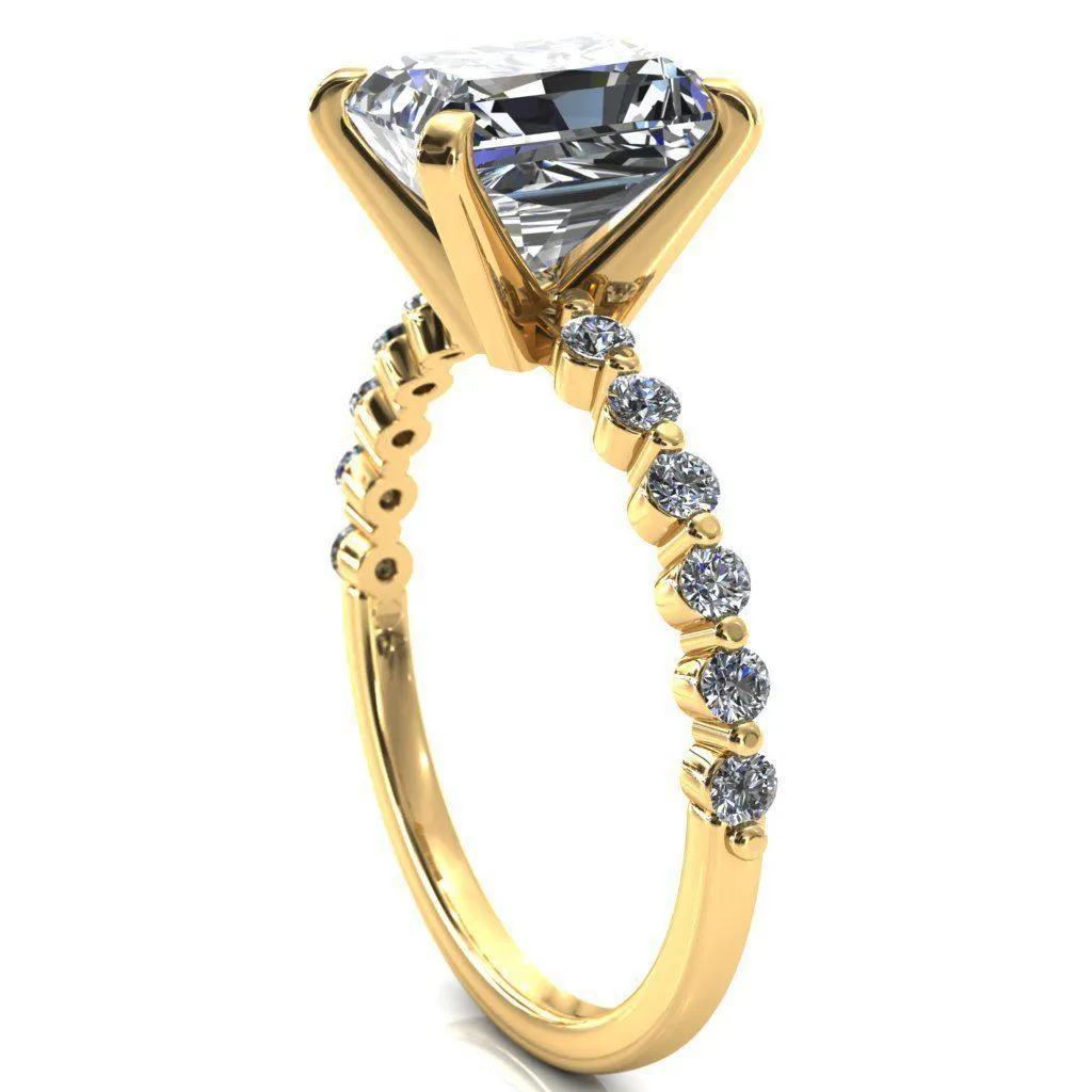 Niamh Radiant Moissanite 4 V-Prong 1/2 Shared Single Prong Shank Engagement Ring