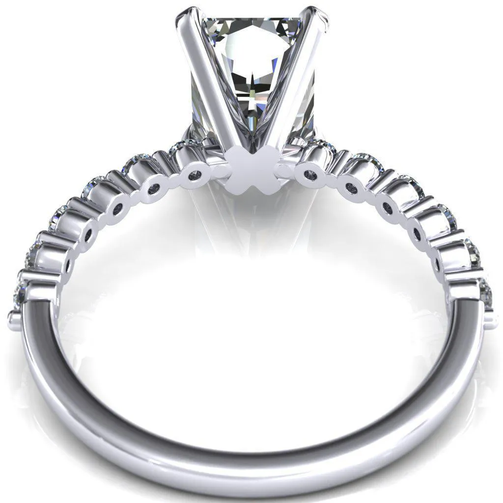 Niamh Radiant Moissanite 4 V-Prong 1/2 Shared Single Prong Shank Engagement Ring