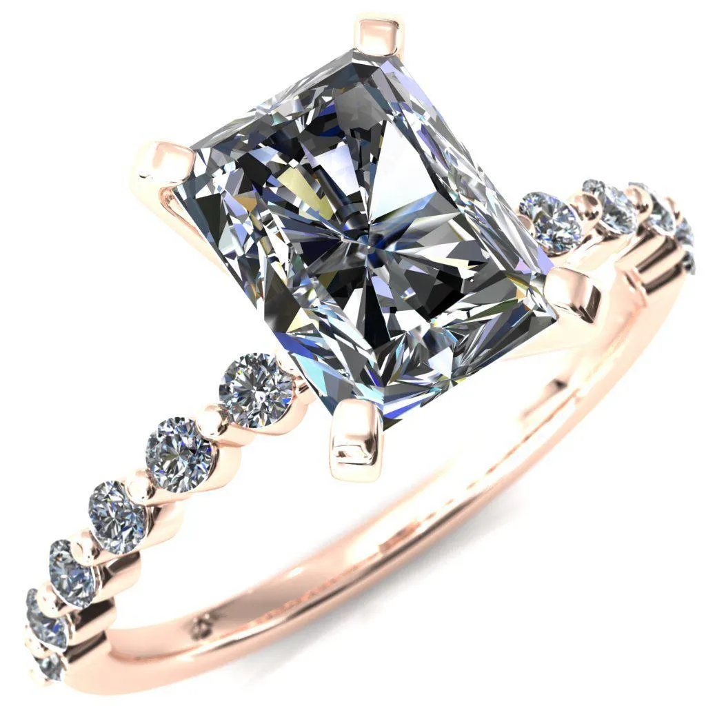 Niamh Radiant Moissanite 4 V-Prong 1/2 Shared Single Prong Shank Engagement Ring