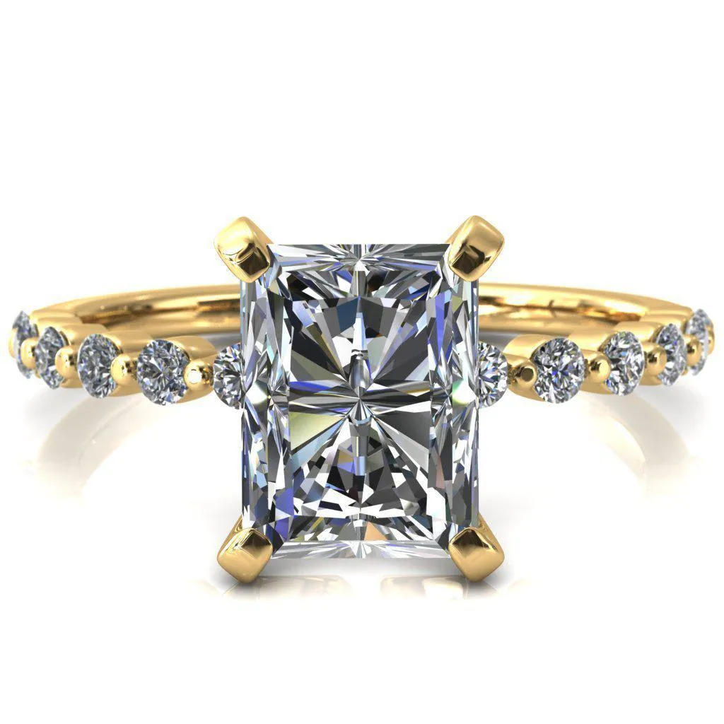 Niamh Radiant Moissanite 4 V-Prong 1/2 Shared Single Prong Shank Engagement Ring