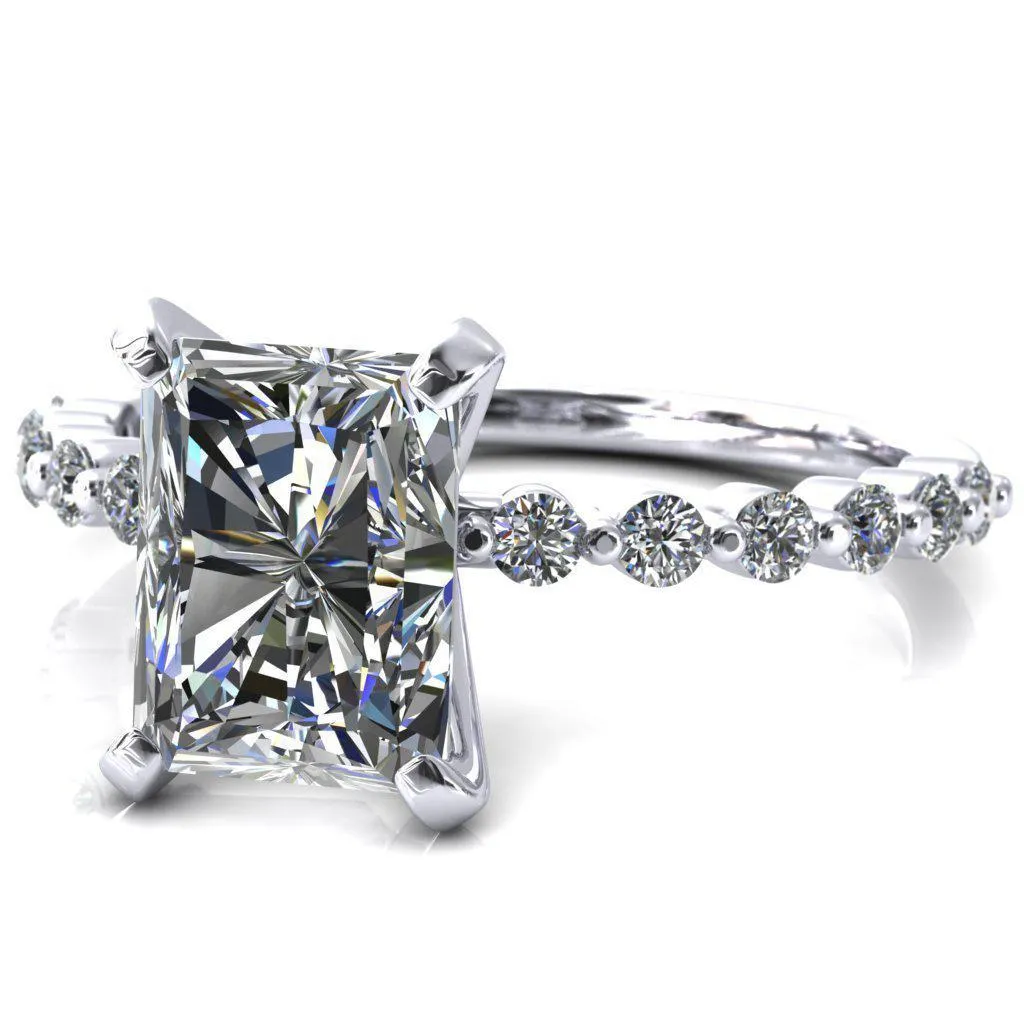 Niamh Radiant Moissanite 4 V-Prong 1/2 Shared Single Prong Shank Engagement Ring