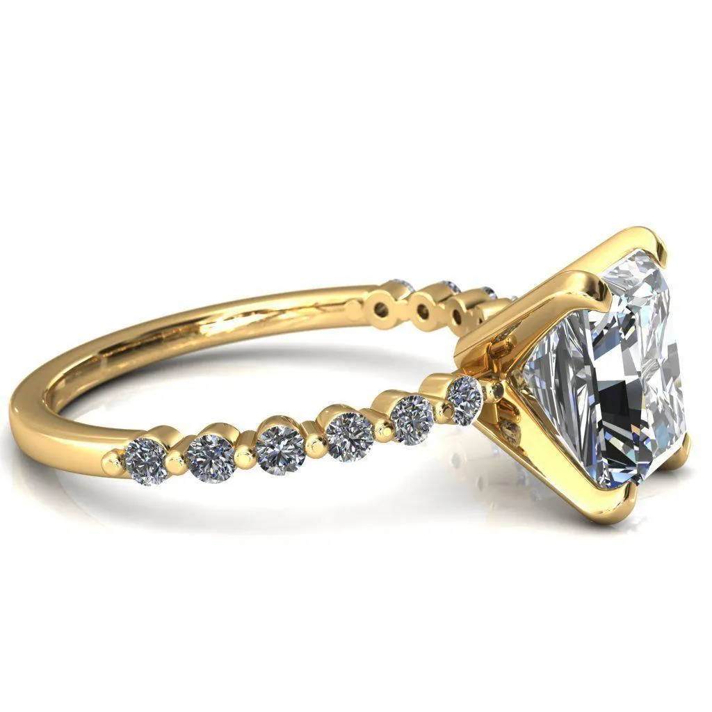 Niamh Radiant Moissanite 4 V-Prong 1/2 Shared Single Prong Shank Engagement Ring
