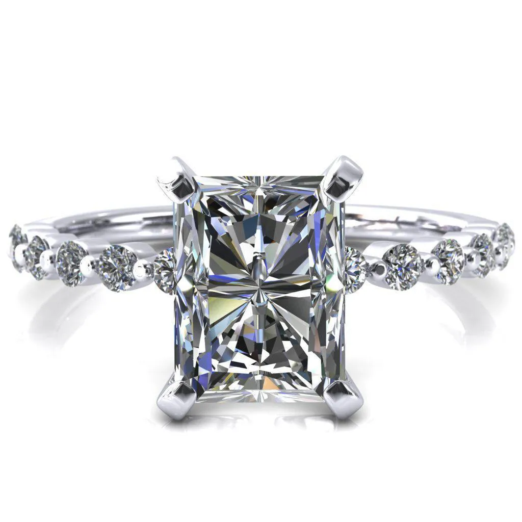 Niamh Radiant Moissanite 4 V-Prong 1/2 Shared Single Prong Shank Engagement Ring