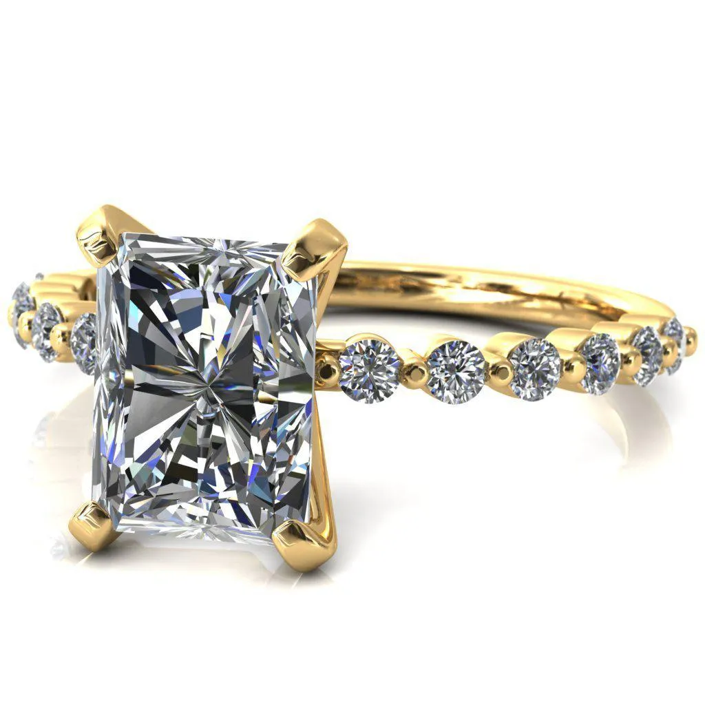 Niamh Radiant Moissanite 4 V-Prong 1/2 Shared Single Prong Shank Engagement Ring