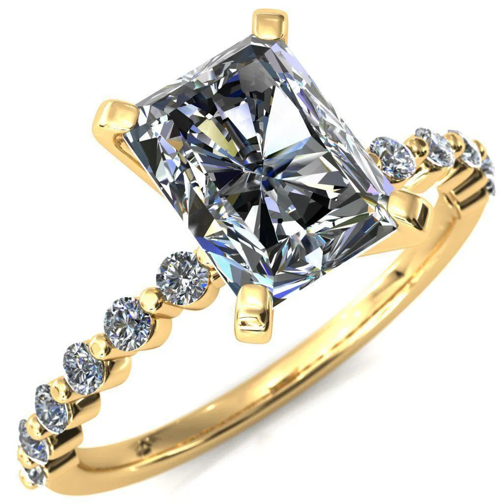 Niamh Radiant Moissanite 4 V-Prong 1/2 Shared Single Prong Shank Engagement Ring