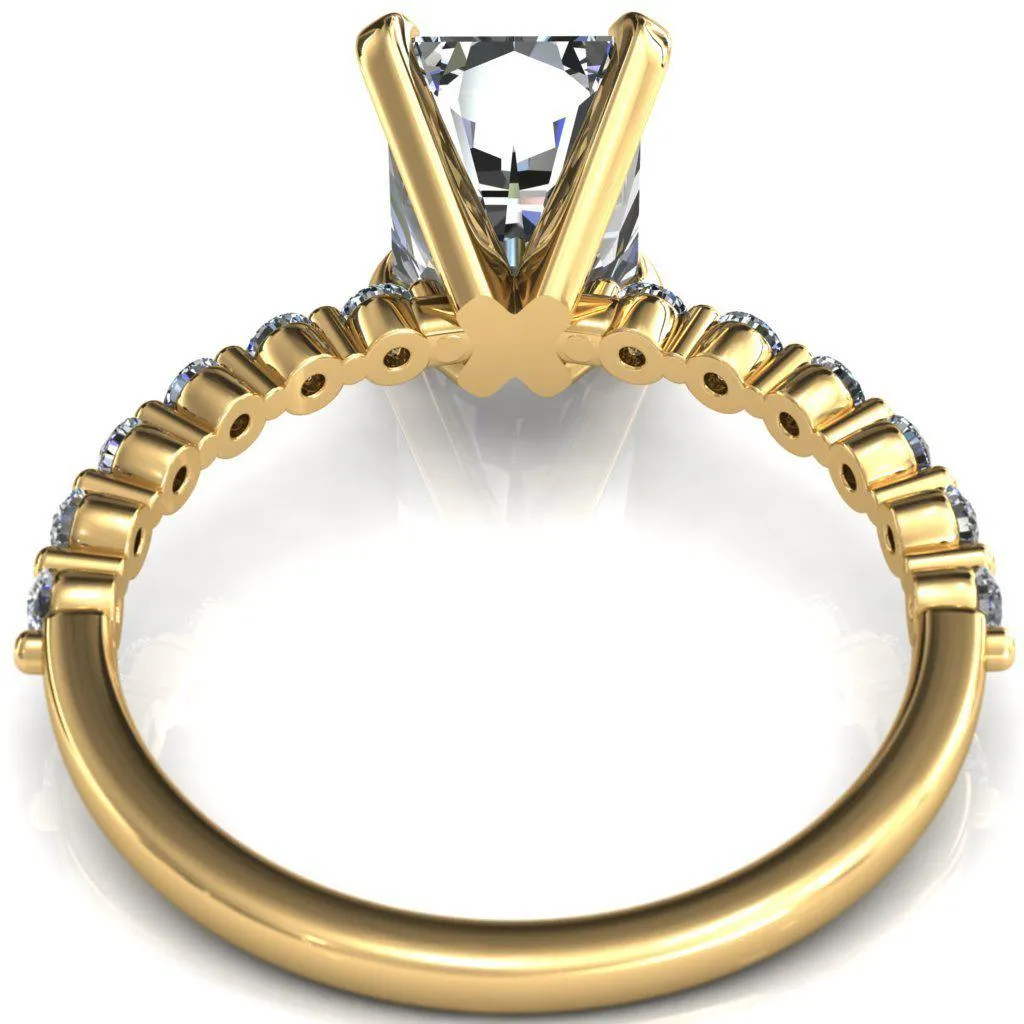 Niamh Radiant Moissanite 4 V-Prong 1/2 Shared Single Prong Shank Engagement Ring