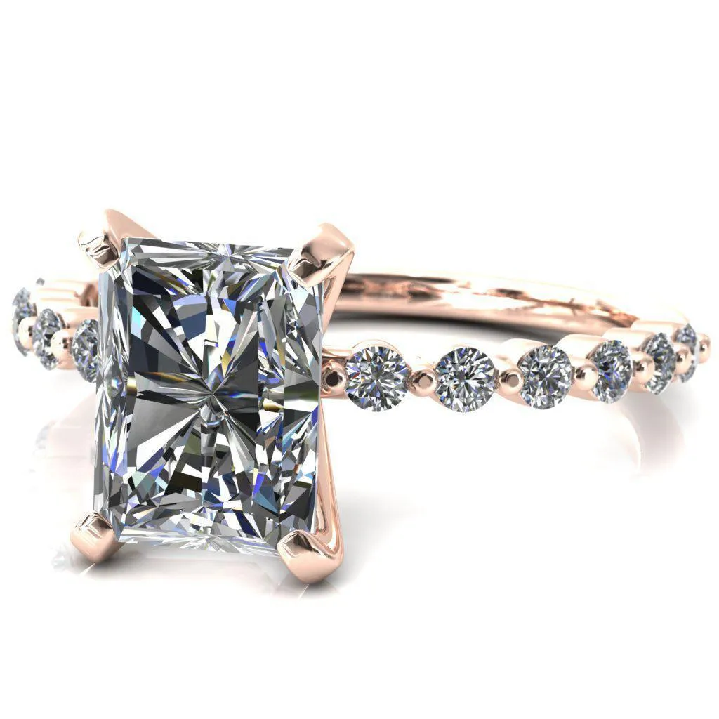 Niamh Radiant Moissanite 4 V-Prong 1/2 Shared Single Prong Shank Engagement Ring