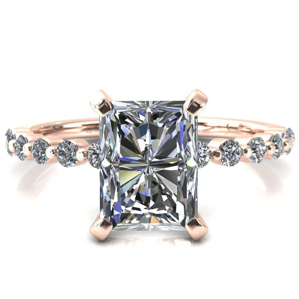 Niamh Radiant Moissanite 4 V-Prong 1/2 Shared Single Prong Shank Engagement Ring