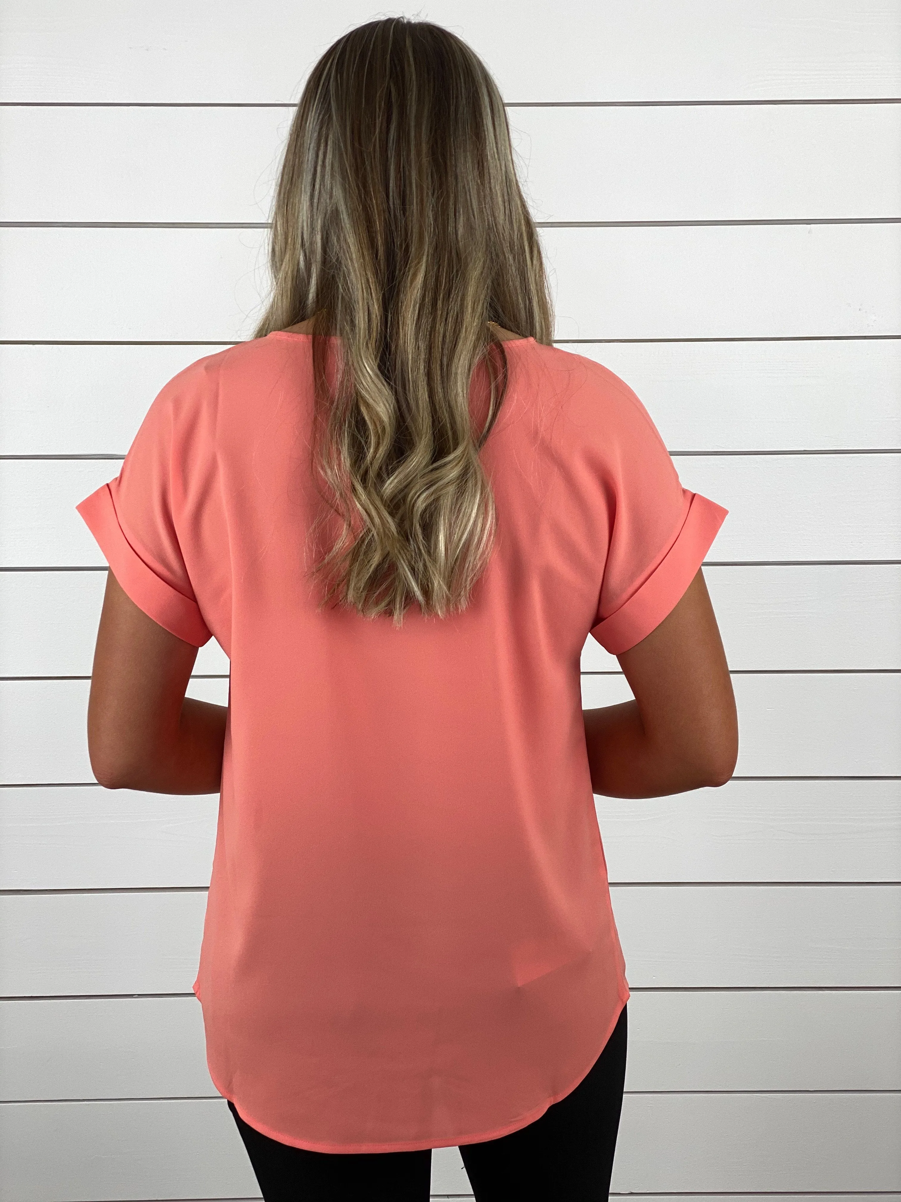 Office Essentials Crew Neck Blouse - Coral