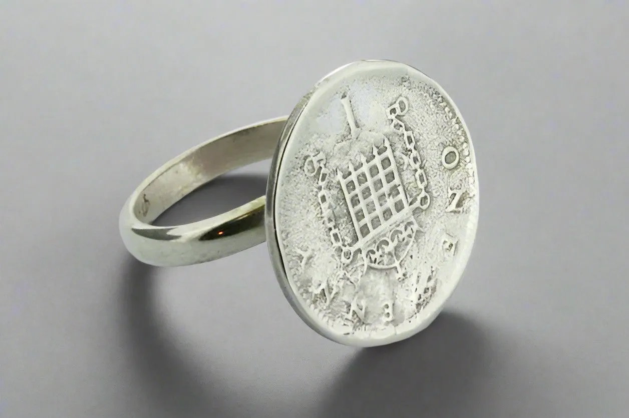 One Penny coin ring - sterling silver