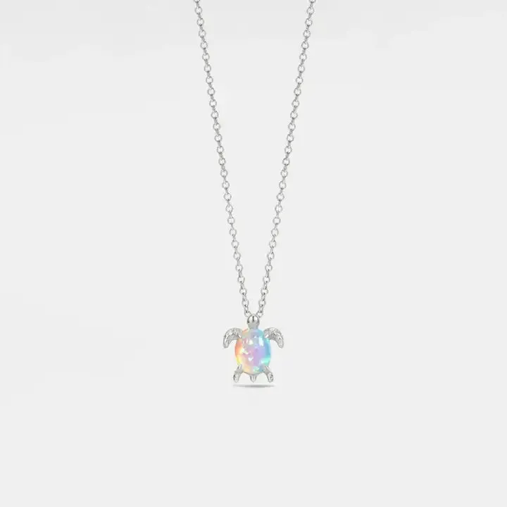Opal Sea Turtle Charm Necklace
