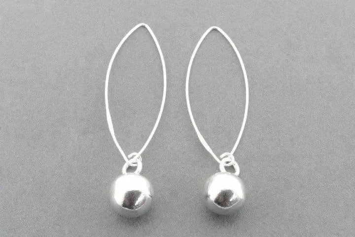 Organic ball long drop earring - fine silver