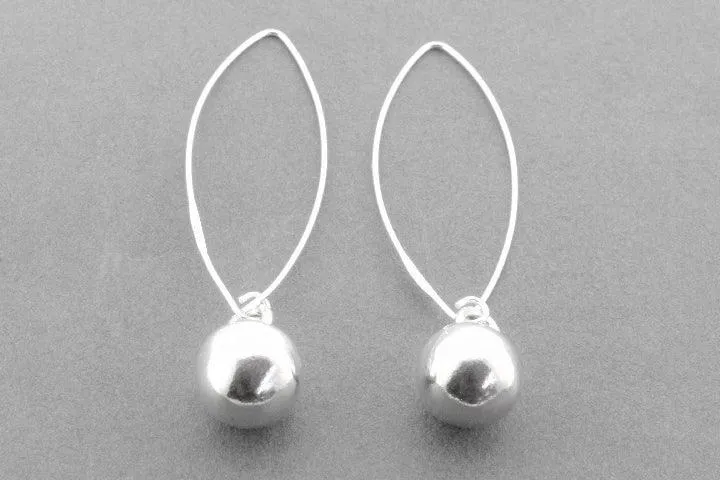 Organic ball long drop earring - fine silver