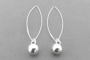 Organic ball long drop earring - fine silver