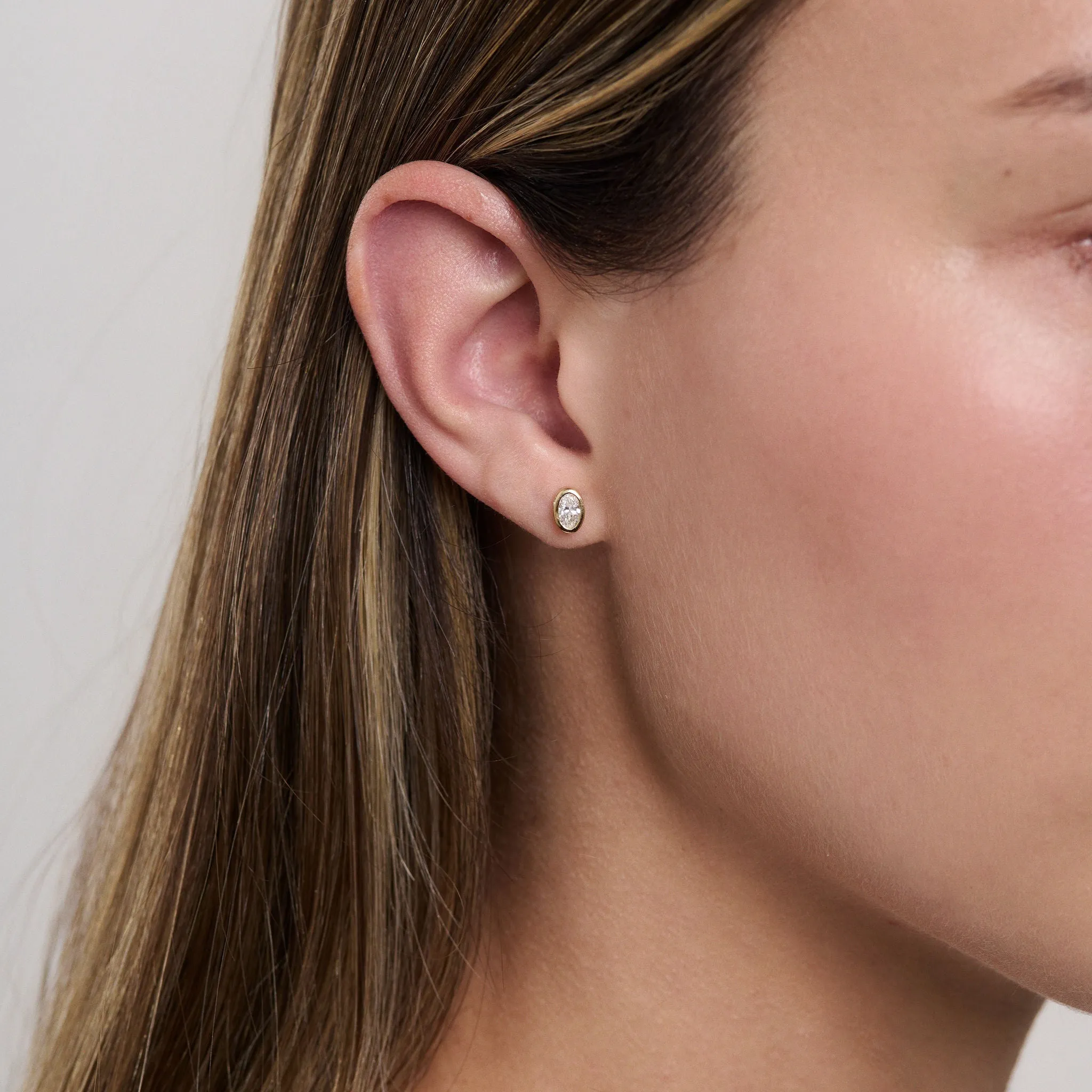 Oval Diamond Bezel Earrings