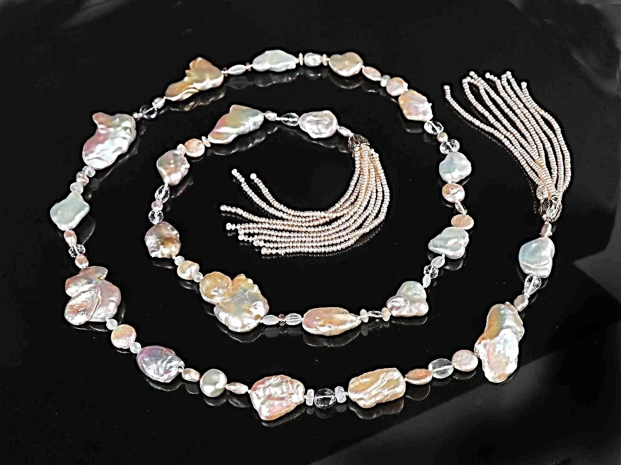 Pearl, Amethyst, Moonstone, and Gold Sautoir