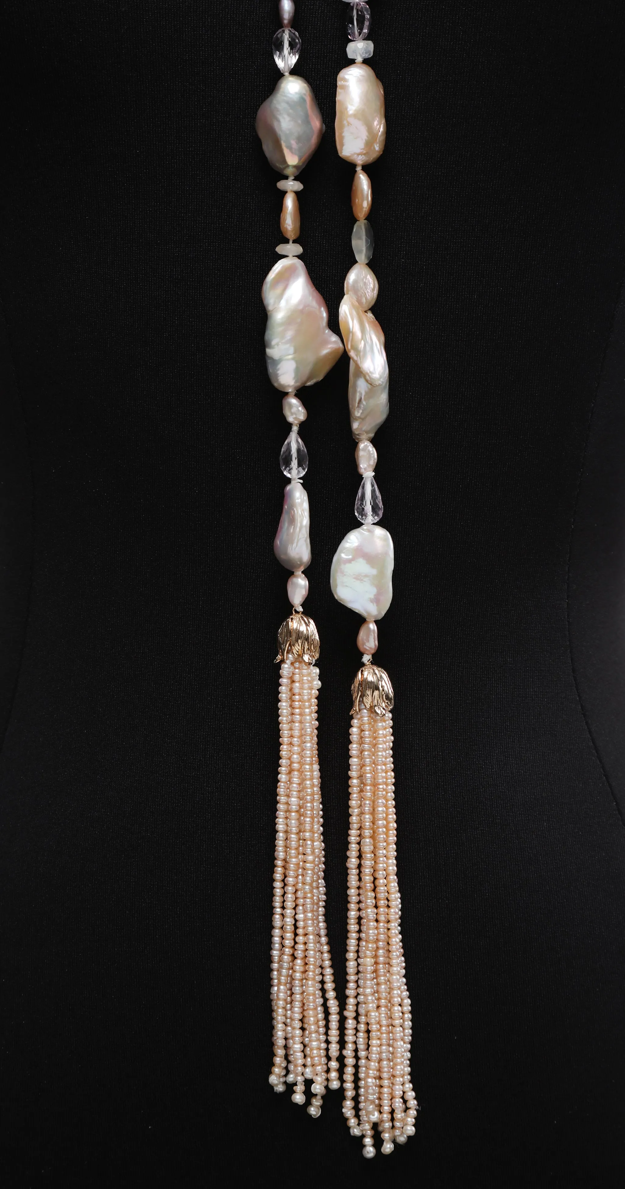 Pearl, Amethyst, Moonstone, and Gold Sautoir